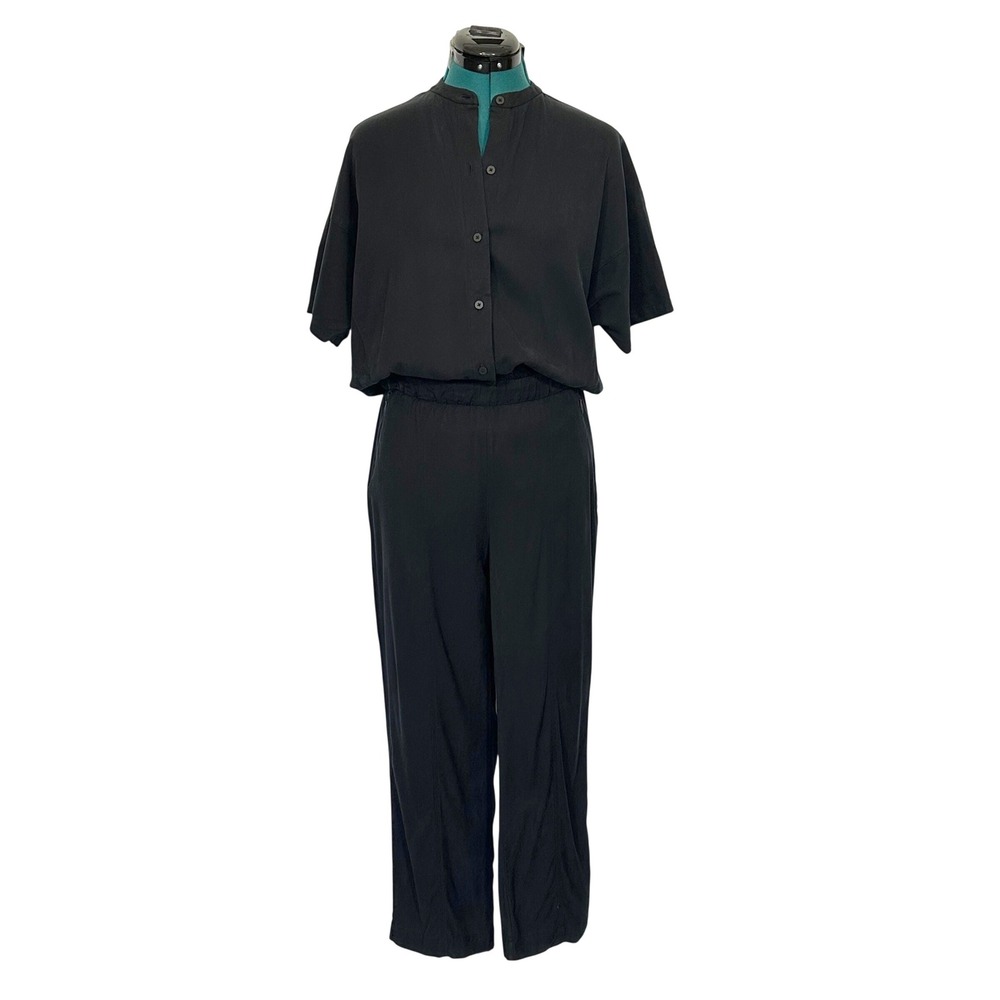 Lululemon Perfectly Poised‎ Jumpsuit Button Front Short Sleeve 8 Black LW1CQIS